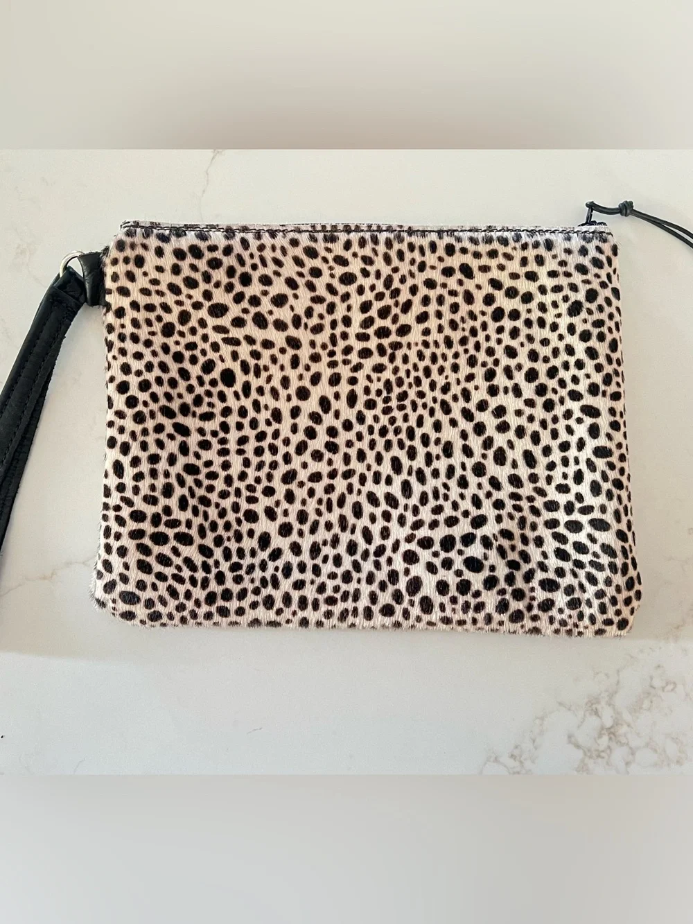 Laurel Dasso Leopard Haircalf Leather Wristlet Clutch Mob Wife Pony Hair